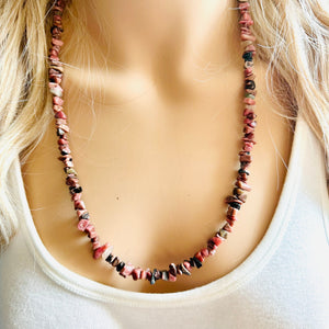 Dusty Rose GemStone Chunky Statement Necklace, striped gem necklace, long gem jewelry beaded agate champagne pendant