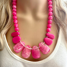 Load image into Gallery viewer, Bubblegum Pink Statement Necklace, Chunky Jewelry Big Beaded jewelry, Single Strand Necklace, hot pink jewelry, hot pink necklace jewelry