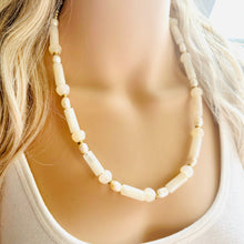 Load image into Gallery viewer, Cream Shimmer Single Strand Beaded Statement Necklace, pearl beaded bridesmaid jewelry layering resin gold off white, eggshell bead thin