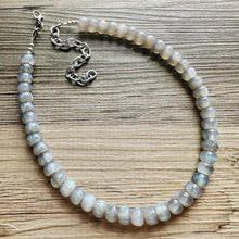 Load image into Gallery viewer, Gray Shimmer Single Strand Beaded Statement Necklace, pink beaded necklace, blue bridesmaid jewelry layering glitter silver resin