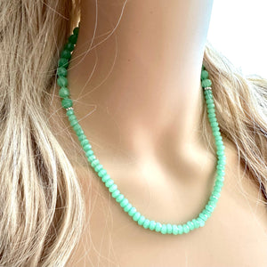 Green Sparkle Jewel Statement Necklace, Chunky 1 Strand Jewelry, silver necklace, layering long bib beaded necklace thin collar bead lime