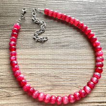 Load image into Gallery viewer, Iced Cherry Shimmer Single Strand Beaded Statement Necklace beaded layer, red bridesmaid jewelry layering glitter silver neutral