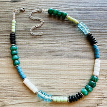 Load image into Gallery viewer, Tropical Everglades Shimmer Single Strand Beaded Statement Necklace, beaded bridesmaid jewelry layering glitter resin white blue green black