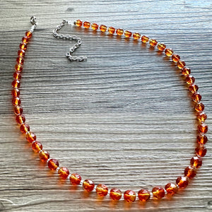 Orange Sparkle Jewel Statement Necklace, Chunky 1 Strand Jewelry, silver layering long bib beaded thin collar vintage bead gunmetal