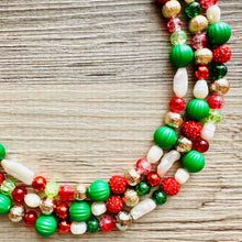 Load image into Gallery viewer, Christmas Sprinkle Necklace, Red white Green Holiday Jewelry, Christmas Jewelry, Red Green Jewelry, Gift pearl Present gold sparkle gemstone