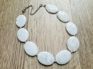 White Big Bead necklace, neutral statement necklace, white jewelry, big beaded single strand chunky necklace, white chunky statement jewelry