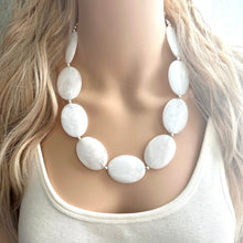 Load image into Gallery viewer, White Big Bead necklace, neutral statement necklace, white jewelry, big beaded single strand chunky necklace, white chunky statement jewelry