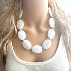 White Big Bead necklace, neutral statement necklace, white jewelry, big beaded single strand chunky necklace, white chunky statement jewelry