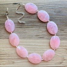 Load image into Gallery viewer, Blush Oval Statement Necklace, Single Strand Chunky Beaded Necklace, Baby Pink Jewelry, Spring Jewelry, pink Necklace, earring jewelry set