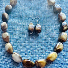 Load image into Gallery viewer, Mocha Cream Shimmer Single Strand Beaded Statement Necklace, beaded bridesmaid jewelry set layering glitter resin earrings brown white