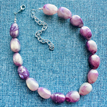 Load image into Gallery viewer, Plums in Cream Shimmer Single Strand Beaded Statement Necklace beaded bridesmaid jewelry set layering glitter resin earrings purple lavender