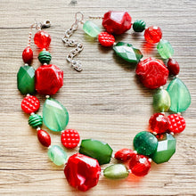 Load image into Gallery viewer, Christmas Necklace, Red Green Holiday Jewelry, Christmas Jewelry, Gold Jewelry, Beaded Gift winter stocking stuffer dressy dress Present