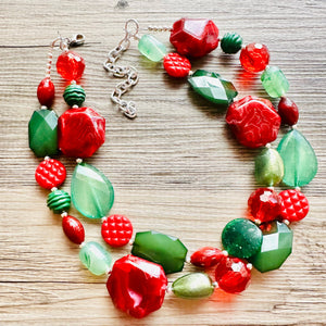 Christmas Necklace, Red Green Holiday Jewelry, Christmas Jewelry, Gold Jewelry, Beaded Gift winter stocking stuffer dressy dress Present