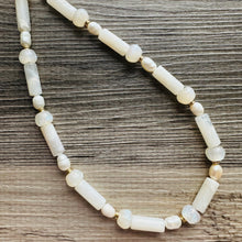 Load image into Gallery viewer, Cream Shimmer Single Strand Beaded Statement Necklace, pearl beaded bridesmaid jewelry layering resin gold off white, eggshell bead thin