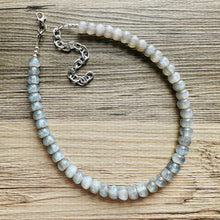 Load image into Gallery viewer, Gray Shimmer Single Strand Beaded Statement Necklace, pink beaded necklace, blue bridesmaid jewelry layering glitter silver resin