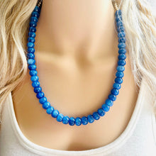 Load image into Gallery viewer, Royal Blue Shimmer Single Strand Beaded Statement Necklace, turquoise beaded necklace, purple bridesmaid jewelry layering glitter silver res