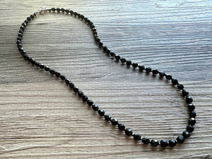 Neutral Black Jewel Statement Necklace, Chunky 1 Strand Jewelry, black layering long bib beaded thin collar bead rhinestone