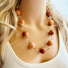 Load image into Gallery viewer, Natural carnelian Beaded 1 strand Statement Necklace, Chunky Bib Single Jewelry Light orange stone jewelry, gemstone layering red cream gold