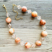 Load image into Gallery viewer, Natural carnelian Beaded 1 strand Statement Necklace, Chunky Bib Single Jewelry Light orange stone jewelry, gemstone layering red cream gold