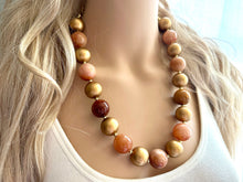 Load image into Gallery viewer, Natural carnelian Beaded 1 strand Statement Necklace, Chunky Bib Single Jewelry Light orange stone jewelry, gemstone layering red cream gold