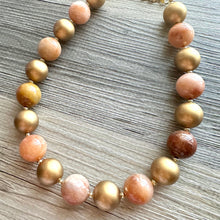 Load image into Gallery viewer, Natural carnelian Beaded 1 strand Statement Necklace, Chunky Bib Single Jewelry Light orange stone jewelry, gemstone layering red cream gold