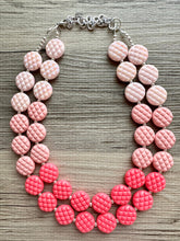 Load image into Gallery viewer, White Blush Magenta Pink Ombre Necklace, Double strand jewelry, big beaded chunky statement, white earrings bead set