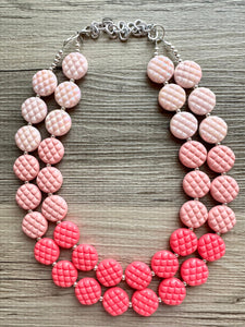 White Blush Magenta Pink Ombre Necklace, Double strand jewelry, big beaded chunky statement, white earrings bead set