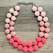 Load image into Gallery viewer, White Blush Magenta Pink Ombre Necklace, Double strand jewelry, big beaded chunky statement, white earrings bead set