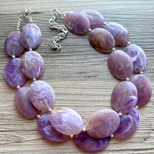 Purple Statement Necklace, Double Strand Chunky Beaded Necklace, purple Jewelry, Spring Jewelry, purple Necklace, swirl brown beaded