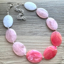 Load image into Gallery viewer, Plus Size Pink Ombre Necklace, Extra Long necklace, blush pink necklace, pink and white necklace, pink jewelry, beaded pink necklace magenta