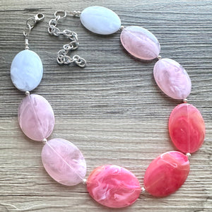 Plus Size Pink Ombre Necklace, Extra Long necklace, blush pink necklace, pink and white necklace, pink jewelry, beaded pink necklace magenta