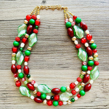 Load image into Gallery viewer, Christmas Jewelry Set, Red, Green, and BLING! Holiday Necklace Earrings Jewelry, Red Green Jewelry, Beaded Christmas Gift Present wreath