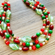 Load image into Gallery viewer, Christmas Jewelry Set, Red, Green, and BLING! Holiday Necklace Earrings Jewelry, Red Green Jewelry, Beaded Christmas Gift Present wreath