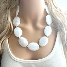 Load image into Gallery viewer, White Big Bead necklace, neutral statement necklace, white jewelry, big beaded single strand chunky necklace, white chunky statement jewelry