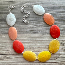 Load image into Gallery viewer, Fall Statement Necklace, Orange White Yellow, single Strand Statement colors, ombre necklace, autumn earrings red marigold