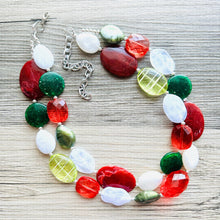 Load image into Gallery viewer, Christmas Necklace, Red Green Holiday Jewelry, Christmas Jewelry, Gold Jewelry, Beaded Gift winter stocking stuffer dressy dress Present