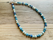 Load image into Gallery viewer, Blue Ombré Porcelain Block Layering Rainbow Beaded 1 Strand Necklace, Colorful Jewelry, Chunky statement jelly bean confetti bubble aqua