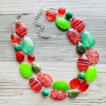 Load image into Gallery viewer, Sleigh Side Necklace, Red &amp; Green Holiday Jewelry, Christmas Jewelry, Red Green Jewelry, Christmas Gift Christmas Present