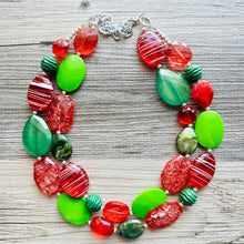 Load image into Gallery viewer, Sleigh Side Necklace, Red &amp; Green Holiday Jewelry, Christmas Jewelry, Red Green Jewelry, Christmas Gift Christmas Present