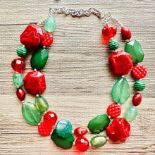 Load image into Gallery viewer, Christmas Necklace, Red Green Holiday Jewelry, Christmas Jewelry, Gold Jewelry, Beaded Gift winter stocking stuffer dressy dress Present