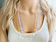 Load image into Gallery viewer, Clear aurora borealis Glass Multi Color Chunky Statement Necklace, rainbow single strand, jewelry teardrop long layering dressy