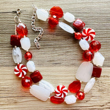 Load image into Gallery viewer, Christmas Candy Cane Necklace, Red &amp; White stripe Holiday Jewelry, Christmas Jewelry, candy Beaded Gift Christmas Present