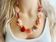 Load image into Gallery viewer, Natural Striped carnelian Beaded 1 strand Statement Necklace, Chunky Bib Single Light orange stone jewelry, gemstone layering red cream gold