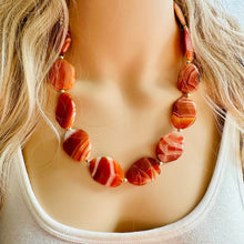 Load image into Gallery viewer, Natural carnelian Beaded 1 strand Statement Necklace, Chunky Bib Single Jewelry Light orange stone jewelry, gemstone layering red cream gold