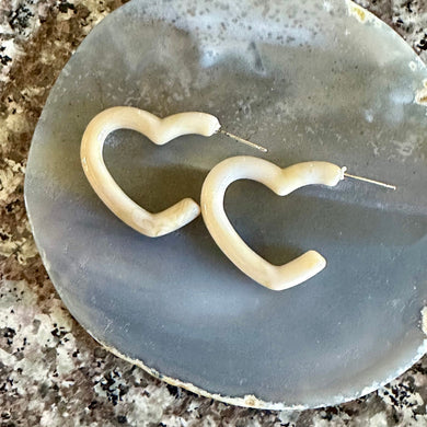 Creamy Swirl Geometric Open Heart Hoop earrings set, pastel jewelry, acrylic hoops statement resin Valentine fall off white eggshell