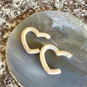 Creamy Swirl Geometric Open Heart Hoop earrings set, pastel jewelry, acrylic hoops statement resin Valentine fall off white eggshell