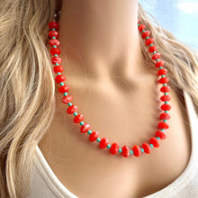 Load image into Gallery viewer, Coral &amp; Mint single Strand statement necklace, beaded chunky jewelry, Coral Orange Bib Jewelry Set, jewelry peach pink single strand