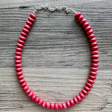 Load image into Gallery viewer, Big Bead red Necklace, layering Single Strand Statement Jewelry, bright lipstick red Chunky bib bridesmaid, red jewelry, red necklace beaded