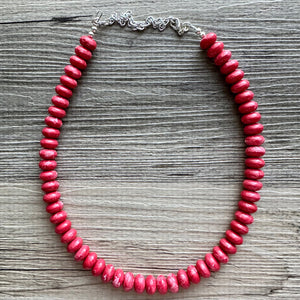 Big Bead red Necklace, layering Single Strand Statement Jewelry, bright lipstick red Chunky bib bridesmaid, red jewelry, red necklace beaded