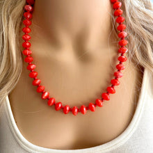 Load image into Gallery viewer, Coral &amp; Red Necklace, layering Single Strand Statement Jewelry, bright lipstick red Chunky bib bridesmaid, red jewelry, red necklace beaded